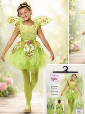 FORUM NOVELTIES Green Fairy Girls Costume Size Small Dress Wings Headband NWT